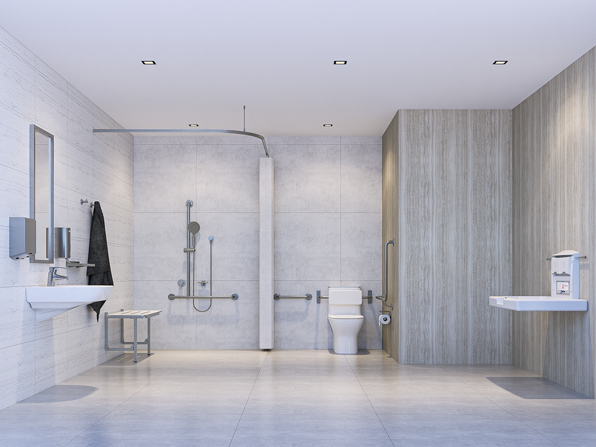 Complete Accessible Bathroom Package Left Hand in Satin Stainless Steel