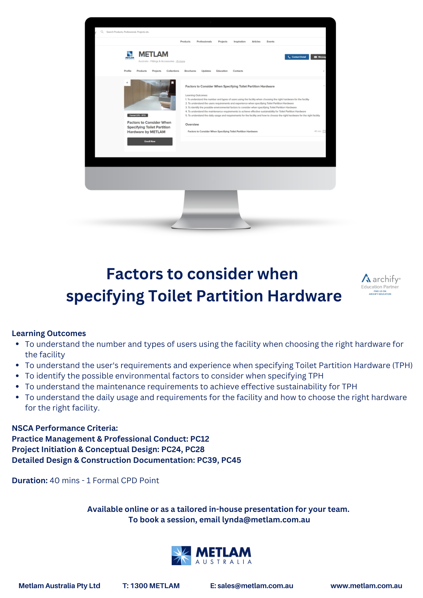 Formal CPD - Factors to consider when specifying Toilet Partition Hardware