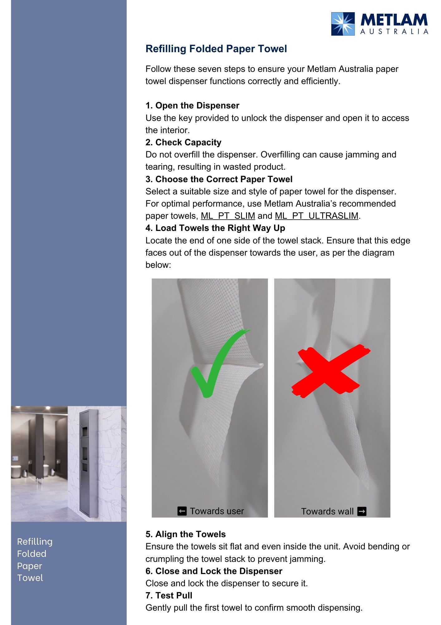 Metlam Australia Paper Towel Dispenser Refill Guide